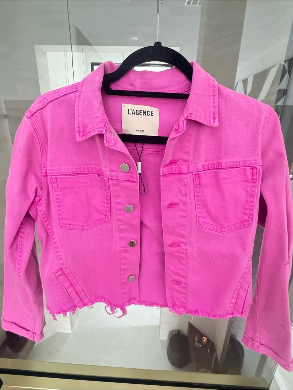 L’agence Janelle crop frayed hem Jean jacket - Picture 3 of 3